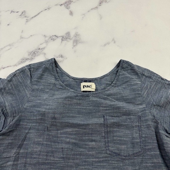Pact Womens Shift Dress Size M Chambray Blue Short Sleeve Pocket Organic Cotton - Picture 2 of 10